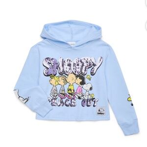 Peanuts Girls Peace Out Long Sleeve Blue Hoodie Size 7-8